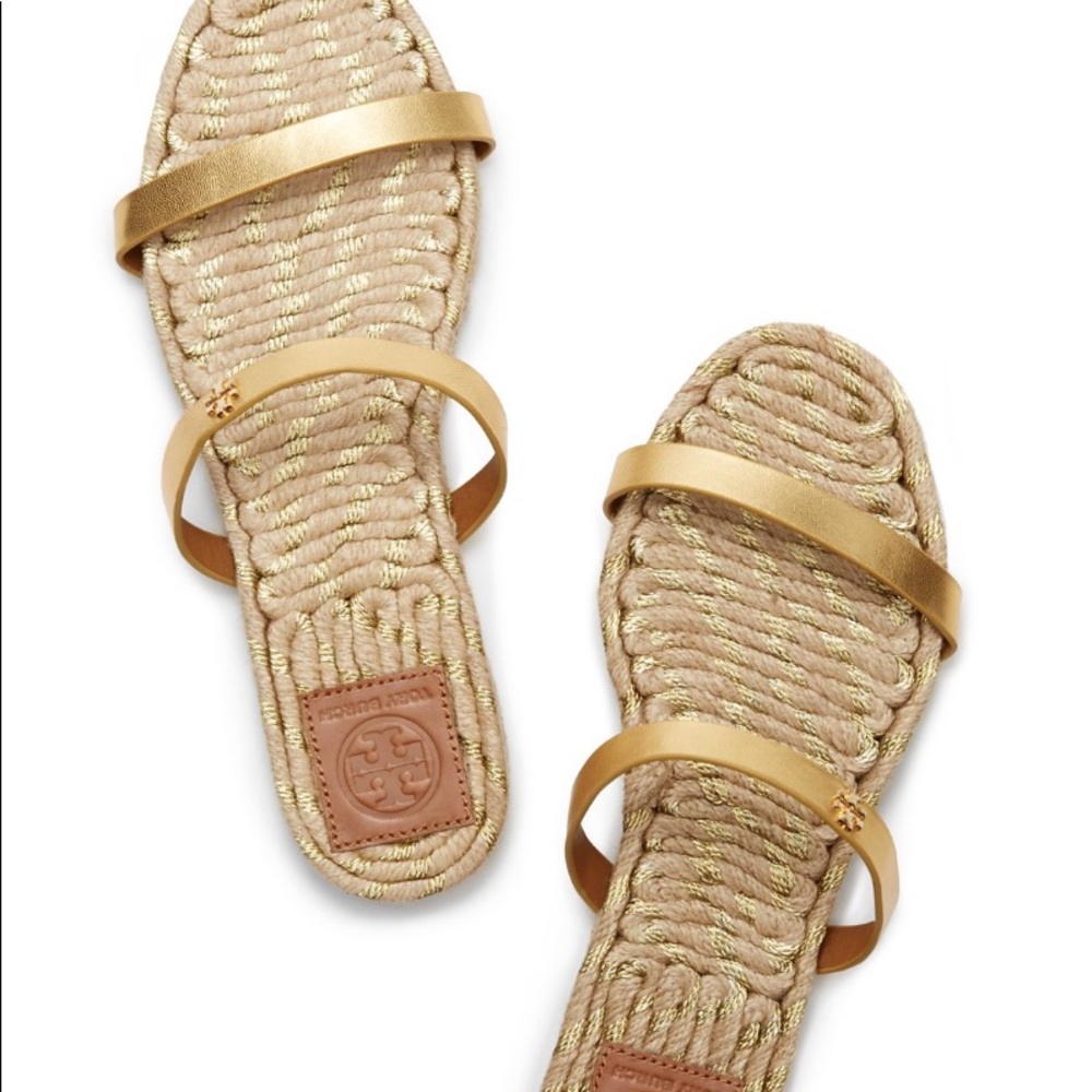 SIZE 10 TORY BURCH TWO STRAP GOLD METALLIC SANDALS